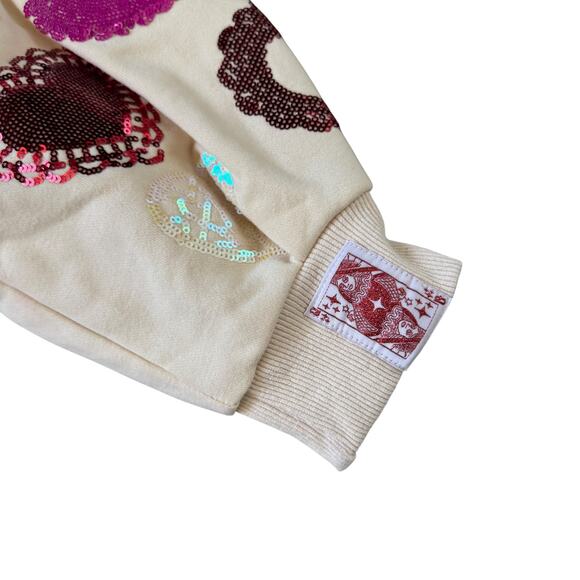 Queen of Sparkles Multi Doily Heart V-neck Sweatshirt - Picture 7 of 12